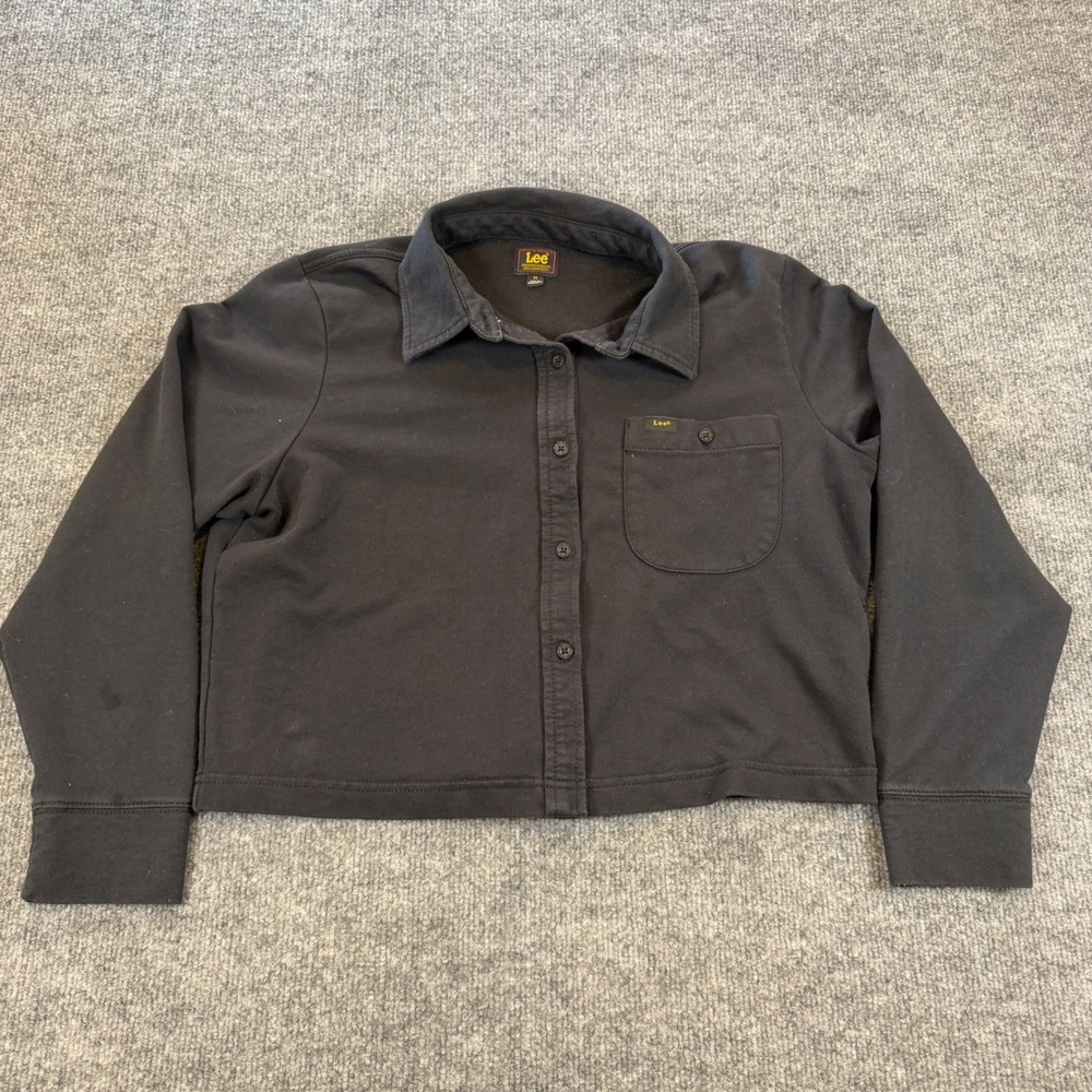 Lee Cropped Button Down Shirt Jacket Jersey Knit Black Size M Gorpcore Utility